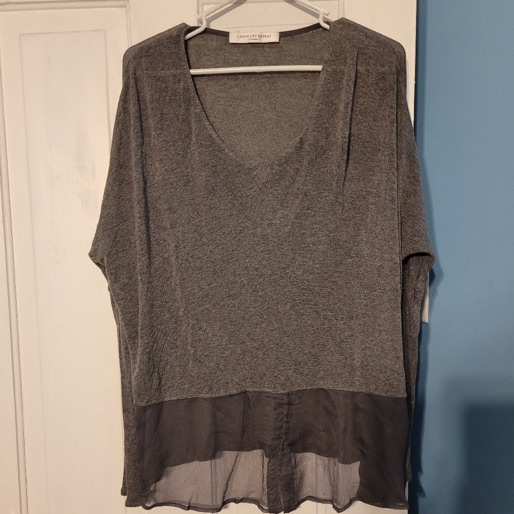 Laugh cry repeat size medium grey. drop sleeve top